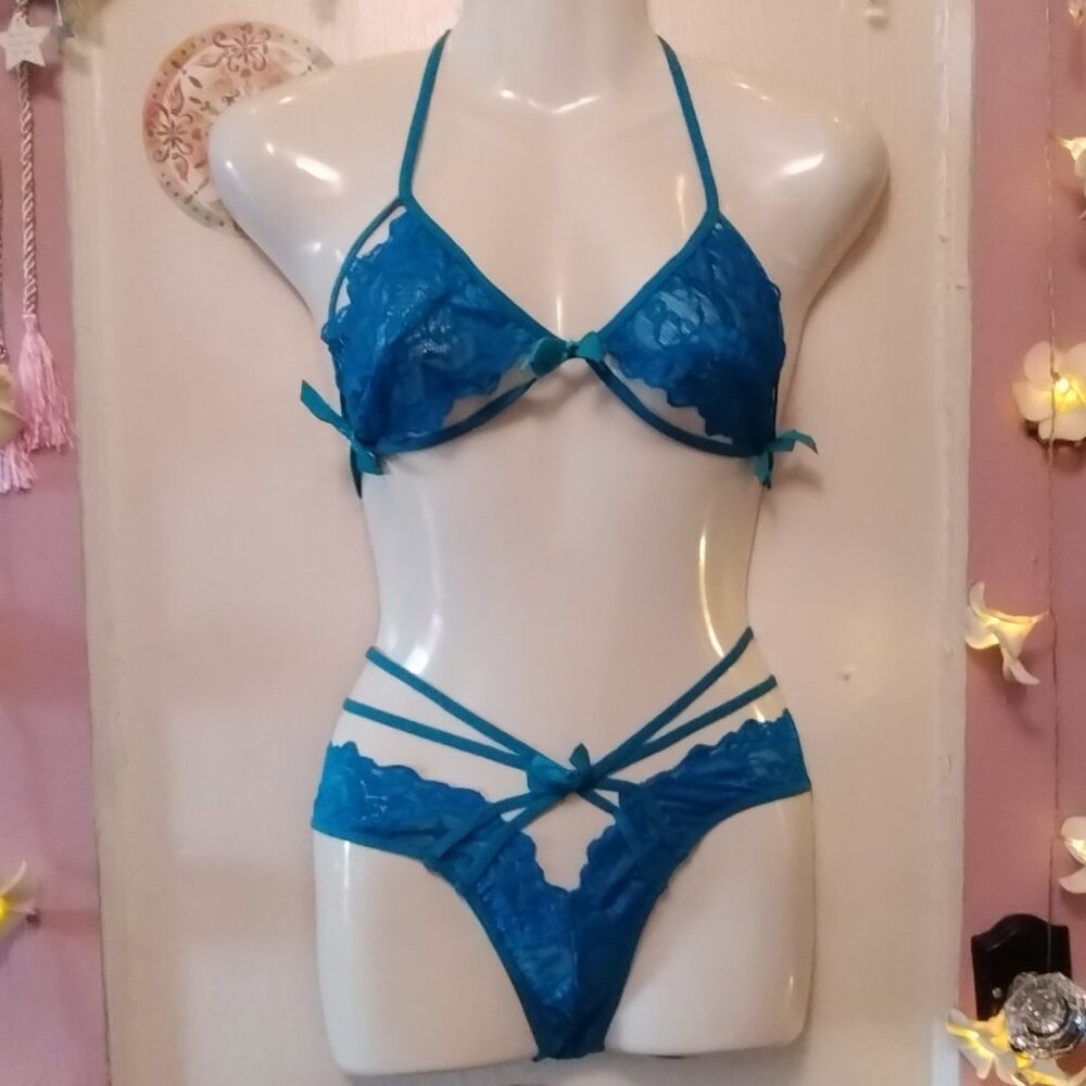 Electric Blue (S) Strappy Caged Lingerie Set - NWOT